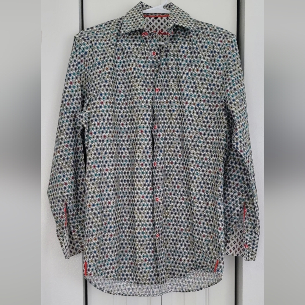 Visconti Black Casual Button Down Shirt with Geometric Print Multi Colors